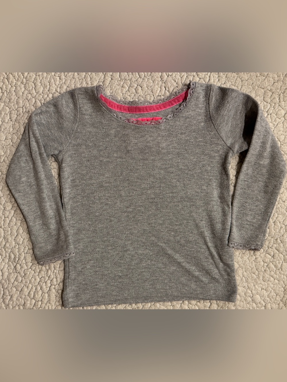 Mini Boden Babydoll Lace Trim Tee Gray 2-3Y 3T
